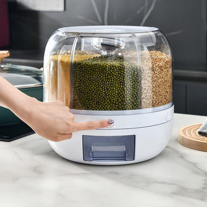6-Grid Rotating Food Dispenser - Rice Bucket Storage Tank