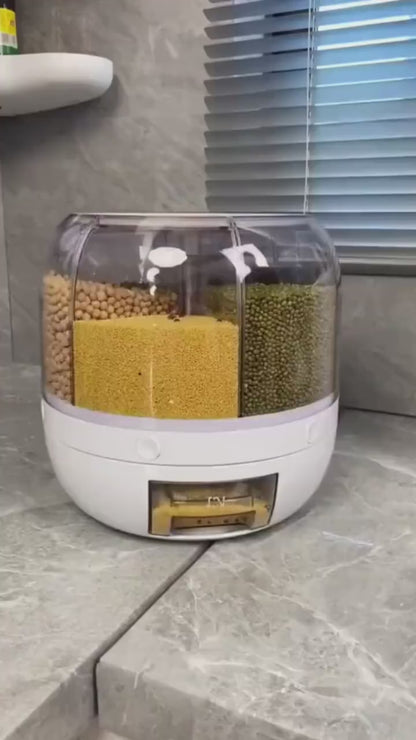 6-Grid Rotating Food Dispenser - Rice Bucket Storage Tank