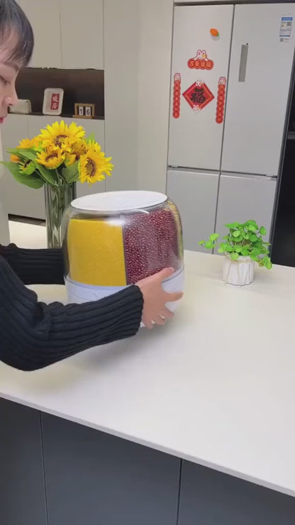 6-Grid Rotating Food Dispenser - Rice Bucket Storage Tank